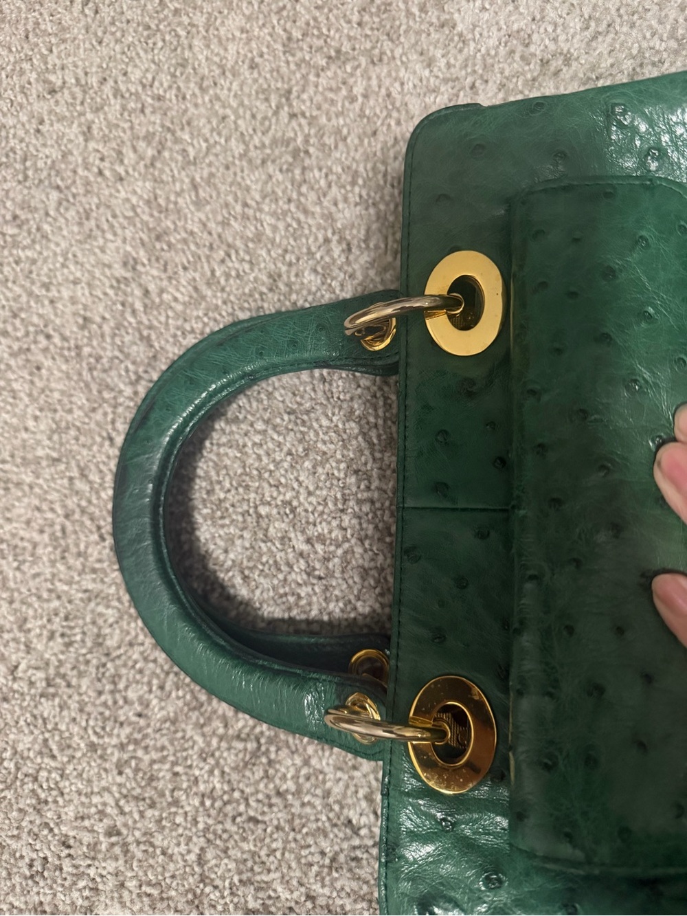 “Genuine” Green Ostrich Top-Handle Bag - Picture 10 of 17